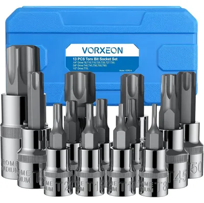 Produktbild von Torx Bit Steckschlüsselsatz 13-teilig T8-T70 1/4, 3/8, 1/2 Zoll CR-V S2 Stahl