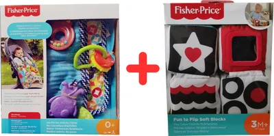 Produktbild von Mattel Fisher-Price 2er Geschenkset für Babys DYW52 Tierdecke mit Accessoires + GFC37 Spielwürfel 4 Stück kuschelweich