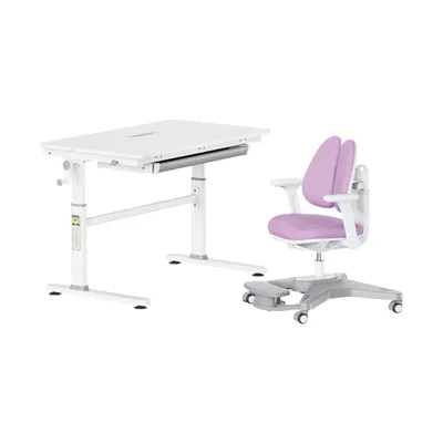 Produktbild von HOKO Kindertisch Schülerschreibtisch höhenverstellbar+ Lernstuhl Kinder Lern-Set 100×60cm, WeiB, Neigbare Tischplatte, Schubladen, Mitwachsend