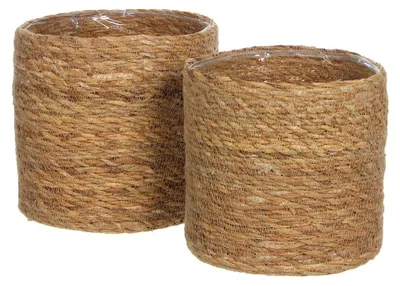 Productafbeelding van Mica Decorations Atlantic Plantenmand - Set van 2 - H20 x Ø20 cm - Zeegras - Lichtbruin