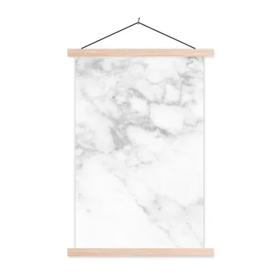 Produktbild von MuchoWow® Textilposter Marmor - Weiß - Grau - Luxus - Marmoroptik - Stein 60x90 cm mit holzfarbenen Rahmen - Textil