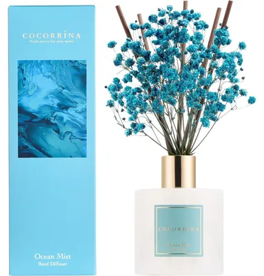 Productafbeelding van Ruimtediffuser met rietstokjes, 200 ml, geur: Ocean Mist, met 8 geurstrips. Langdurige geurafgifte