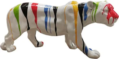 Produktbild von Casa Padrino Luxus Deko Skulptur Panther Weiß / Mehrfarbig H. 80 x H. 35 cm - Große Deko Figur - XXL Deko Skulptur - XXL Deko Figur - Wohnzimmer Deko - Garten Deko - Luxus Figuren