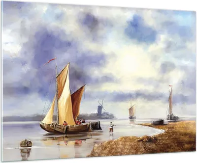 Produktbild von Bilder auf glas - Einteilig - Fischer Schiff Fan - 100x70cm - Glasbilder - Wandbilder - Bilder - zum Aufhängen bereit - Wanddekoration aus Glas - Glas Bilder - Wandbild auf Glas - GAA100x70-4318