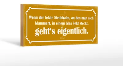 Produktbild von Holzschild Spruch 27x10cm Strohhalm in einem Glas Sekt