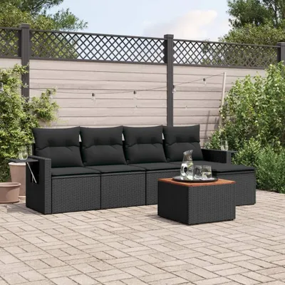 Produktbild von Design 6-tlg. Garten-Sofagarnitur mit Kissen Schwarz Poly Rattan, Gartenmöbel-Sets 2024 Neu