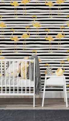 Produktbild von Coloray Fototapete 152x104 cm Latextapete Magicstick - Flamingo gestreifte Linien auf Vogel