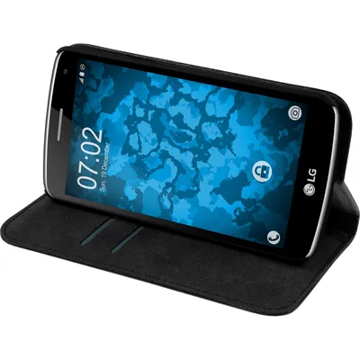 Produktbild von PhoneNatic Kunst-Lederhülle kompatibel mit LG K5 - Book-Case schwarz + 2 Schutzfolien
