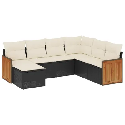 Produktbild von vidaXL 7-tlg. Garten-Sofagarnitur mit Kissen Schwarz Poly Rattan
