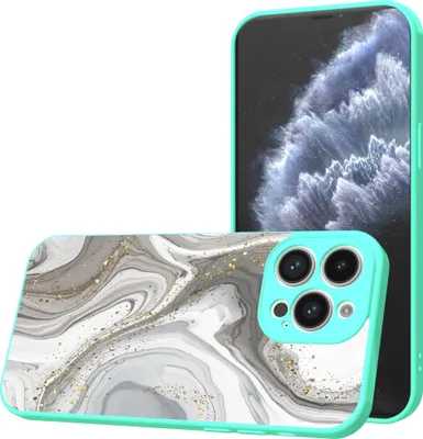 Produktbild von Smartphonica Handyhülle Geeignet für iPhone 11  Pro mit Silber Marmor Druck - TPU Back Cover Case Silber Marmor Design -  Türkis