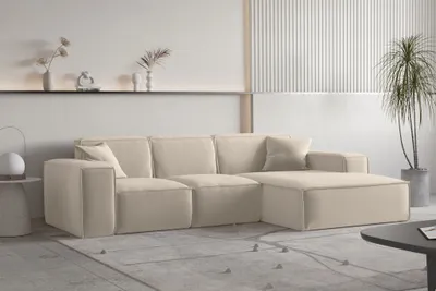 Produktbild von Ecksofa Designersofa CELES PREMIUM Stoff Opera Velvet Beige Ottomane Rechts