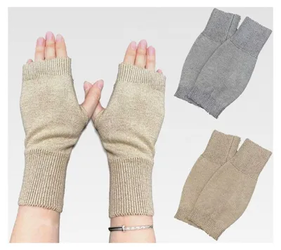 Produktbild von 2 Paar Halbfingerhandschuhe, gestrickte Winterhandschuhe für Damen, Armhandschuhe für das Handgelenk, warme fingerlose Handschuhe