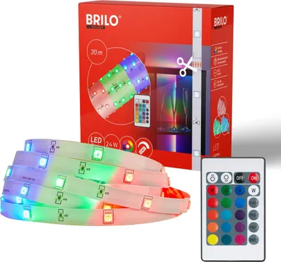 Produktbild von Briloner LED Strip 30m, RGB bunte Lichtfarben, Fernbedienung, Selbstklebend, Kürzbar, Weiß, 30 m