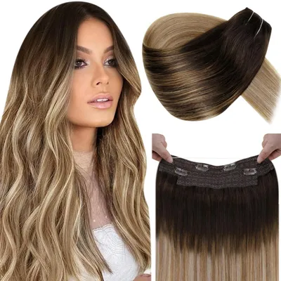 Zdjęcie produktu dla Niewidoczne pasemka do przedłużania włosów, naturalne włosy, ombre, brąz, balayage, blond, 30 cm, 80 g