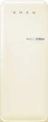 A front view of a cream-colored SMEG refrigerator.