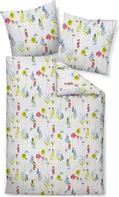 Produktbild von Janine Soft-Seersucker Sommer Bettwäsche - floral - bunt  135 x 200 cm florales Design mit kräftigen Farben, weißer Hintergrund