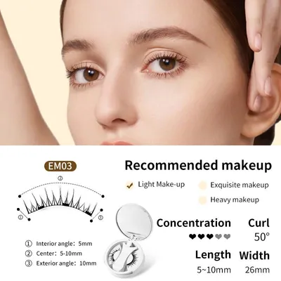 Image de Kit de faux cils, réutilisables, sans colle, aspect naturel, effet vison, boîte de rangement portable, bande en coton, EM03