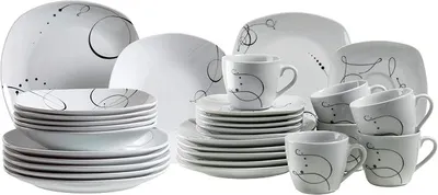 Imagen del producto de Serie Chanson, juego de vajilla de porcelana de 30 piezas, para 6 personas, color blanco, diseño "Jardín Opulento"