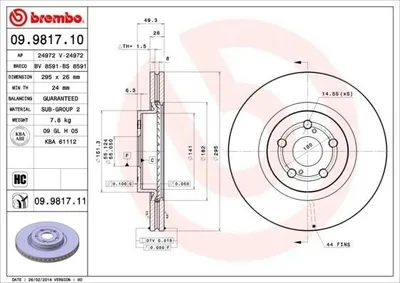 Produktbild von 2x BREMBO Bremsscheibe 09.9817.10 für TOYOTA AVENSIS Kombi (T25) AVENSIS (T25_)