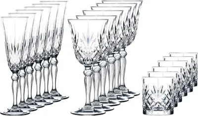 Produktbild von RCR RCR Melodia 18-teiliges Glasset - Weingläser 28 cl, Champagnergläser 16 cl, Trinkgläser 32 cl - Kristallglas