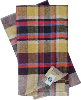 Produktbild von Luxe Karierte Bunte Stoffservietten Curtis - 100% Leinen Gelb Bordeaux Rot Blau - Weiche und Maschinenwaschbare Set von 4 - Home Haus Küche Tischdekoration Weihnachten
