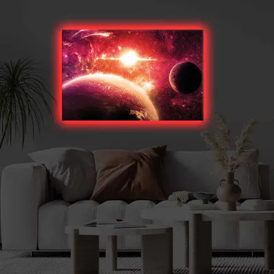 Produktbild von Opviq, 4570KTLGDACT - 015, Dekoratives LED-beleuchtetes Leinwandgemälde, 100 % POLYESTER-CANVAS, Mehrfarbig, 45 x 70 cm
