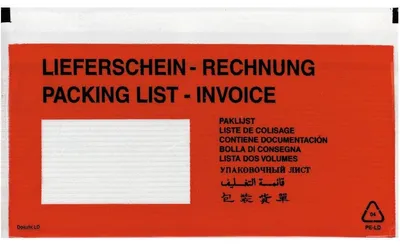 Image de Pochette pour documents DIN long, autocollante, rouge/noire, avec impression, lot de 100 pièces