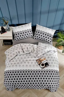 Produktbild von L'Essentiel Linge de Maison, Geometric, Schwarz, Einzelbettbezug-Set (DE), 65 % BAUMWOLLE / 35 % POLYESTER, 135 x 200 cm