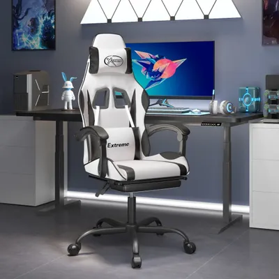 Produktbild von PUEAZU Gaming-Stuhl mit Fußstütze Weiß und Schwarz Kunstleder - Bürostühle &31125