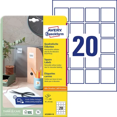 Immagine prodotto di AVERY Zweckform 6252REV-10 Etichette AVERY Zweckform, 45 x 45 mm, bianco