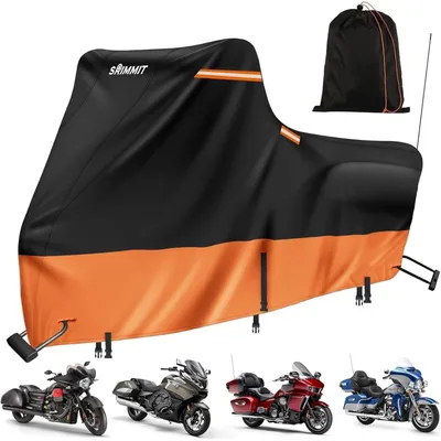 Productafbeelding van Motorkap, 420D, waterdicht, geschikt voor wintergebruik, touringmodellen, zwart-oranje, 274x111x142 cm