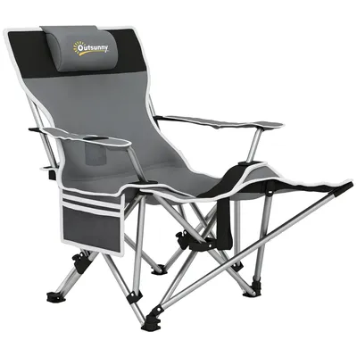 Produktbild von Klappstuhl – Campingstuhl – Outdoor-Stuhl – Klappbarer Campingstuhl – Abnehmbare Fußstütze, Getränkehalter und Seitentaschen – 100 x 82 x 88 cm – Grau