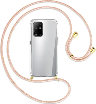 Produktbild von Handykette Backcover-Schutzhülle mit Band (Metall goldfarben) für Oppo A94 5G / F19 Pro+ 5G - rose peach