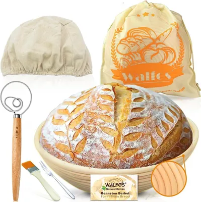 Produktbild von Gärkorb Brotbacken Set 23 cm Rundes Banneton Sauerteigkorb Proofing Rising Rattan Bowl 100% natürliches Rattan Heim professionelle Bäcker