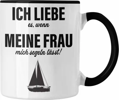 Produktbild von Trendation - Segeln Geschenk Tasse Segler Geschenkidee Segelmboot Kapitän Kaffeetasse Kaffeebecher (Schwarz)