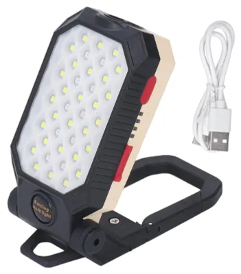 Image de Lampe de travail COB 1 000 lm, LED rechargeable, mécanique, pour le plein air, le camping, la randonnée, recharge USB d'urgence