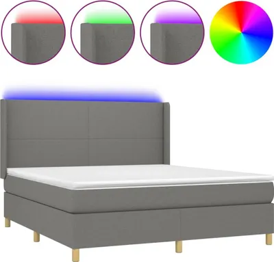 Produktbild von vidaXL Boxspringbett mit Matratze & LED Dunkelgrau 160x200 cm Stoff