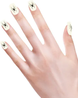 Image de 12 faux ongles autocollants en forme de stiletto - plusieurs couleurs, motif araignée
