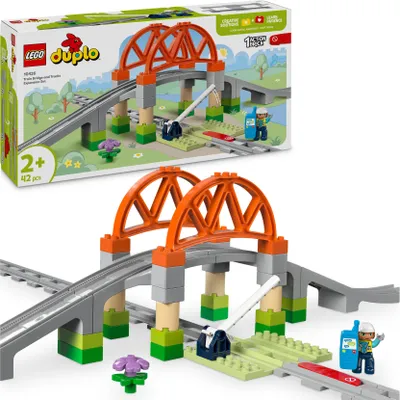 Produktbild von LEGO DUPLO Town Eisenbahnbrücke und Schienen – Erweiterungsset, Geschenk für Kleinkinder ab 2 Jahren, Set zum Bauen und Umbauen, entwicklungsförderndes Spielset für Vorschulkinder, Lernspielzeug 10426