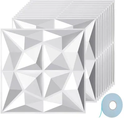 Produktbild von 3D PVC-Tafel, 12 Stück, 30 x 30 cm, Klebefolie, PVC-Raumdekoration, Formbeständig, Wetterfest, Hitzebeständig, Mattweiß
