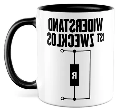 Produktbild von Tasse für Elektriker mit Spruch - Widerstand ist Zwecklos - Kaffeetasse aus Keramik 330ml - Geschenkidee für Techniker und Ingenieure