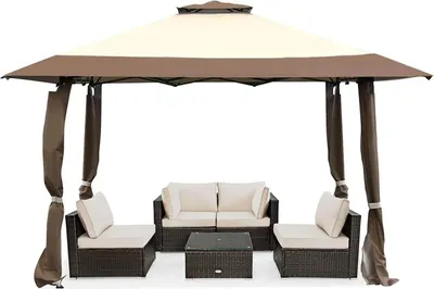 Immagine prodotto di Gazebo da giardino - 4 x 4 m - Doppio tetto - Impermeabile - Resistente all'inverno - Protezione UV 50+ - Tessuto Oxford - Pieghevole - Marrone