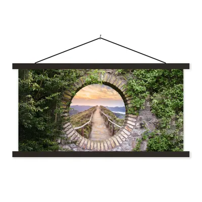 Produktbild von MuchoWow® Textilposter Brücke - Meer - Blick - Sommer 150x75 cm mit schwarzem Rahmen - Posterleiste