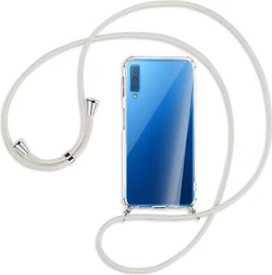 Produktbild von Handykette Backcover-Schutzhülle mit Band (Metall silberfarben) für Samsung Galaxy A7 2018 - broken white
