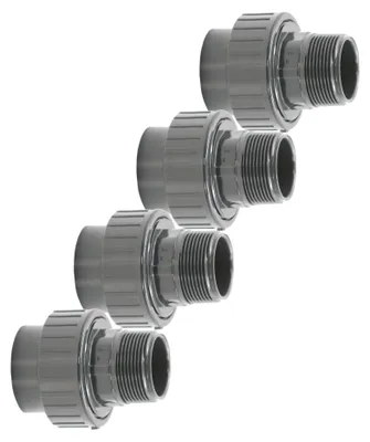 Produktbild von HAF 4x PVC Fittings Verschraubung mit 63mm x 2" | Klebemuffe x Außengewinde | Adapter aus grauem PVC | PN16 für PVC Rohr, Poolverrohrung & Teich