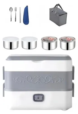 Produktbild von Elektrische Lunchbox 2,4L 200W, beheizbare Thermo-Lunchbox 220V, mit Besteck, Speisenwärmer für Büro & Reisen, 255x130x205 mm
