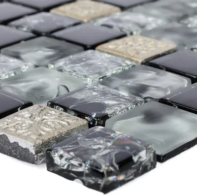 Produktbild von Glas Resin Mosaikfliesen Bogardus Schwarz Mix