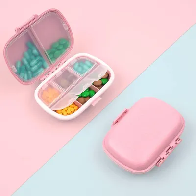 Obrázek produktu pro Pill Box 7 dní Pill Box 8 přihrádek BPA Free pro léky Vitamíny Rybí olej Hygienická růžová