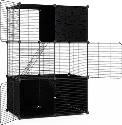 Immagine prodotto di COSTWAY 74x47x110 cm Gabbia per gatti a 3 livelli, recinto per gatti con area giochi staccabile&2 rampe, fai da te, gabbia in filo metallico per balcone interno, nero