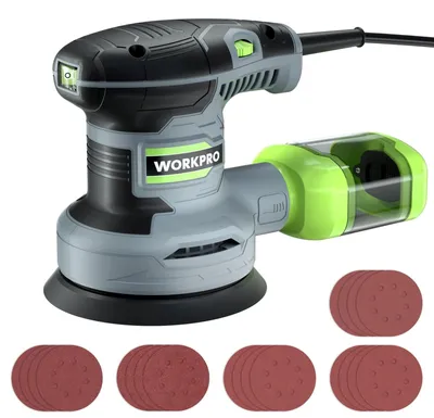 Produktbild von Exzenterschleifer Schleifmaschine Excenterschleifer - 300 W - 7000-13000 OPM - Mit 20 Stück Schleifpapier - Stoffabsaugung